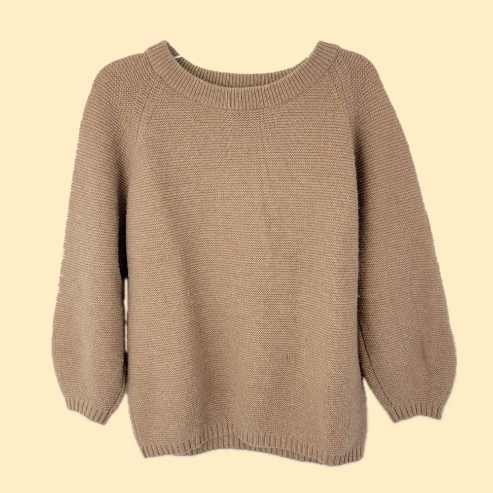 The Reset R Label Women's Wool Cashmere Crewneck Waffle Knit Tan Sweater - M